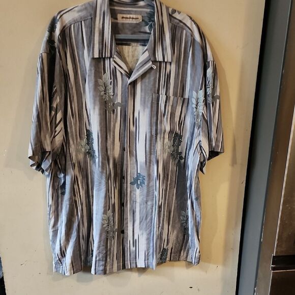 Men's Blue and Gray Striped Shirt 100% Silk - Picture 1 of 5